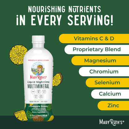 MaryRuth Organics Liquid Nighttime Multimineral | NO Melatonin | Magnesium Citrate | Calcium | Zinc | Vitamin D3| Available in 4 Flavors | Vegan | Sugar Free | Gluten Free | 32 Oz - Maple Wellness Supplements
