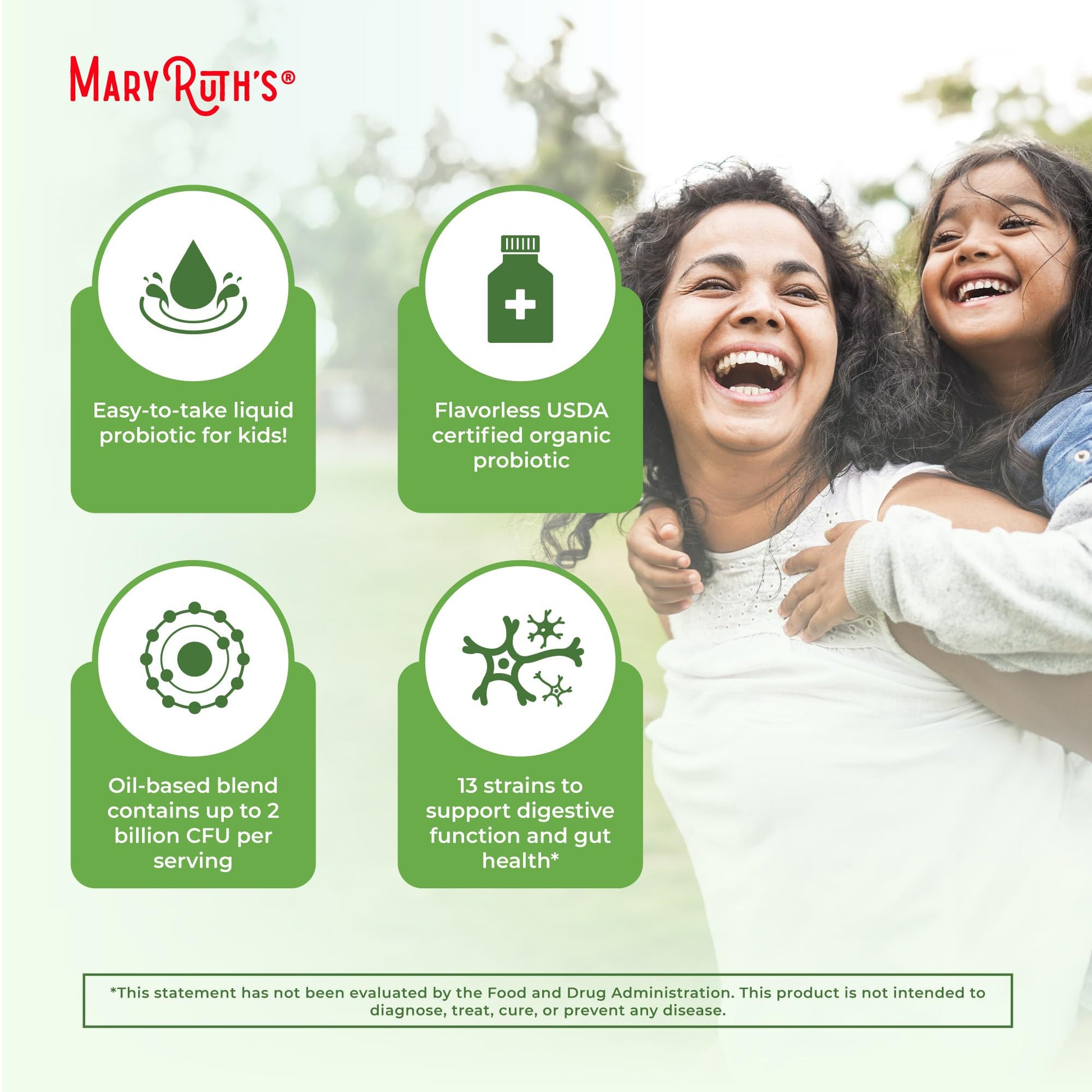 MaryRuth Organics Liquid Probiotic for Ages 4+ | 2 Billion CFU | 13 Probiotic Strains | Gut Health & Digestive Support | Gas & Bloating Support | Vegan | Gluten Free | Travel-Friendly | 20 Servings - Maple Wellness Supplements
