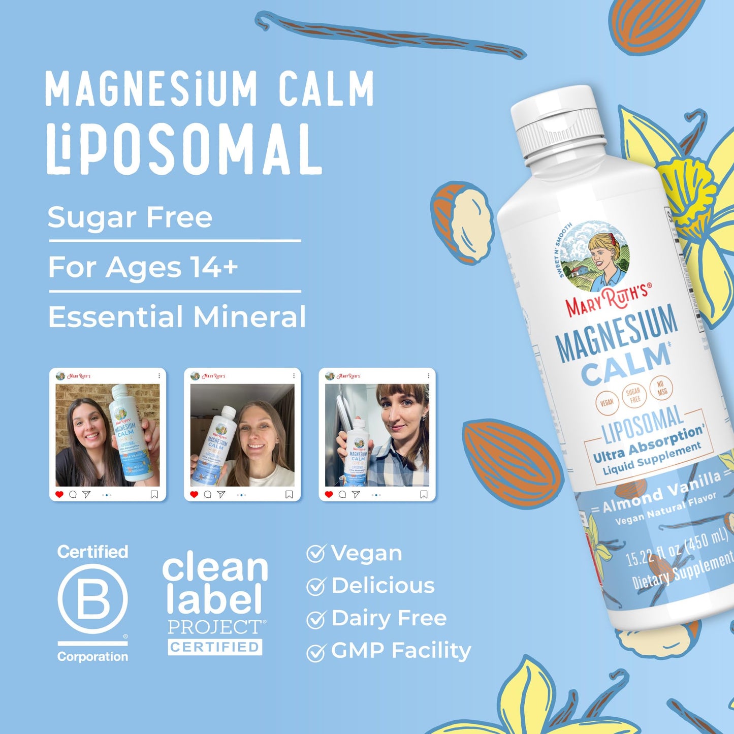 MaryRuth Organics Magnesium Liposomal| Magnesium Supplement | Magnesium Bisglycinate | Muscle & Bone Support | Mood Support Vitamin | Vegan | Non-GMO | Gluten Free | 15.22 Fl Oz | 30 Servings - Maple Wellness Supplements