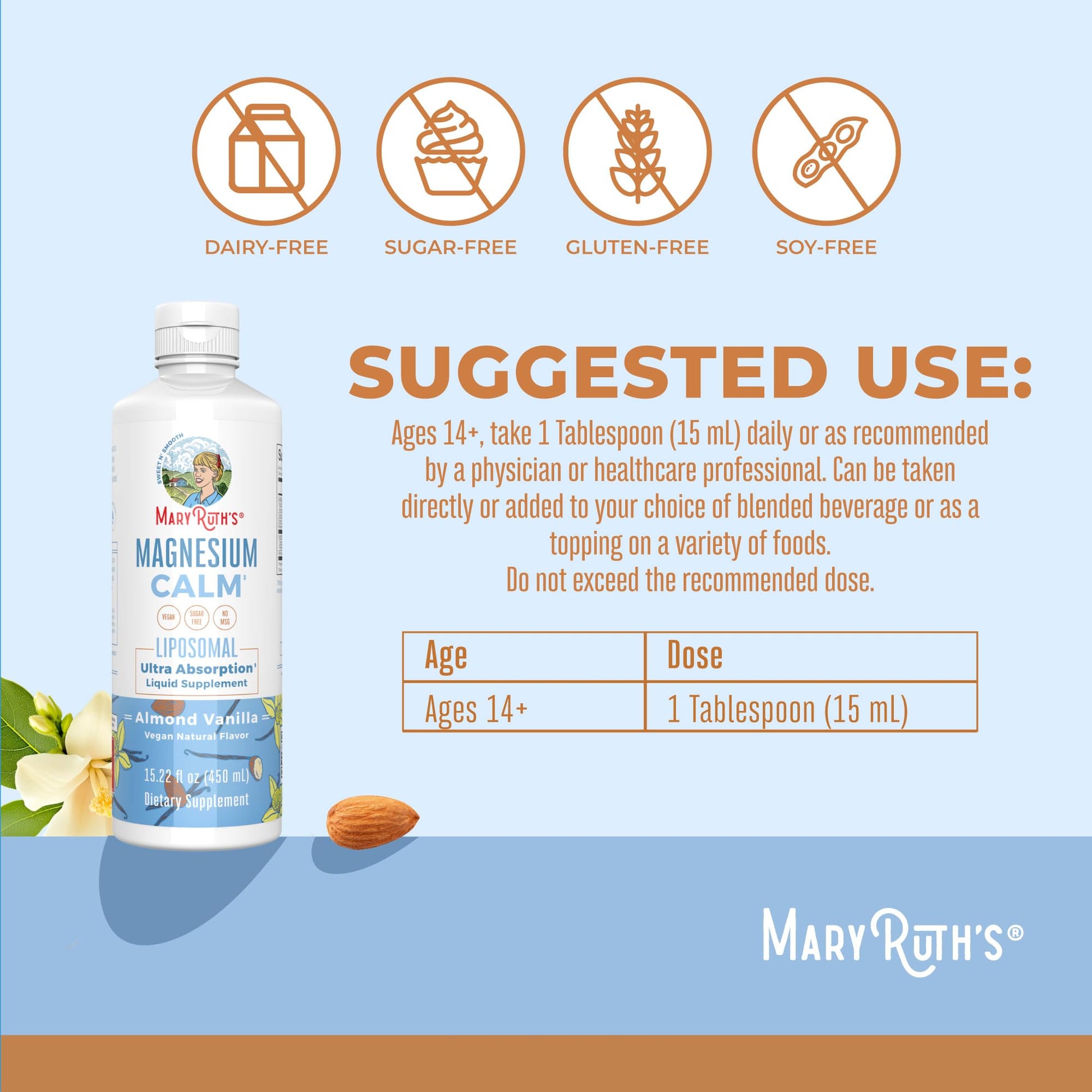 MaryRuth Organics Magnesium Liposomal| Magnesium Supplement | Magnesium Bisglycinate | Muscle & Bone Support | Mood Support Vitamin | Vegan | Non-GMO | Gluten Free | 15.22 Fl Oz | 30 Servings - Maple Wellness Supplements