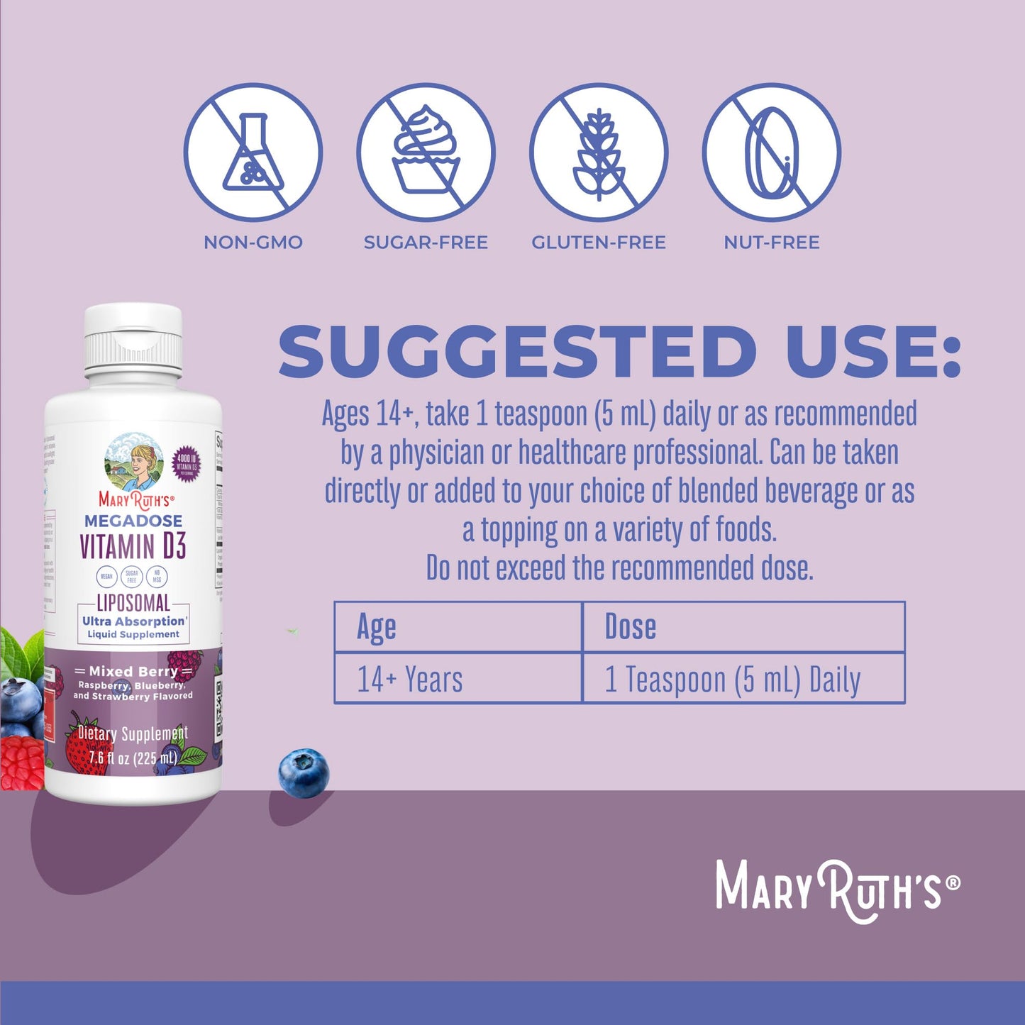 MaryRuth Organics Megadose Vitamin D3 Liposomal | Vitamin D 4000 IU | Ultra Absorption | Immune Support for Adults | Bone Health | VIT D3 | Vegan | Sugar Free | Gluten Free | Non-GMO | 45 Servings - Maple Wellness Supplements