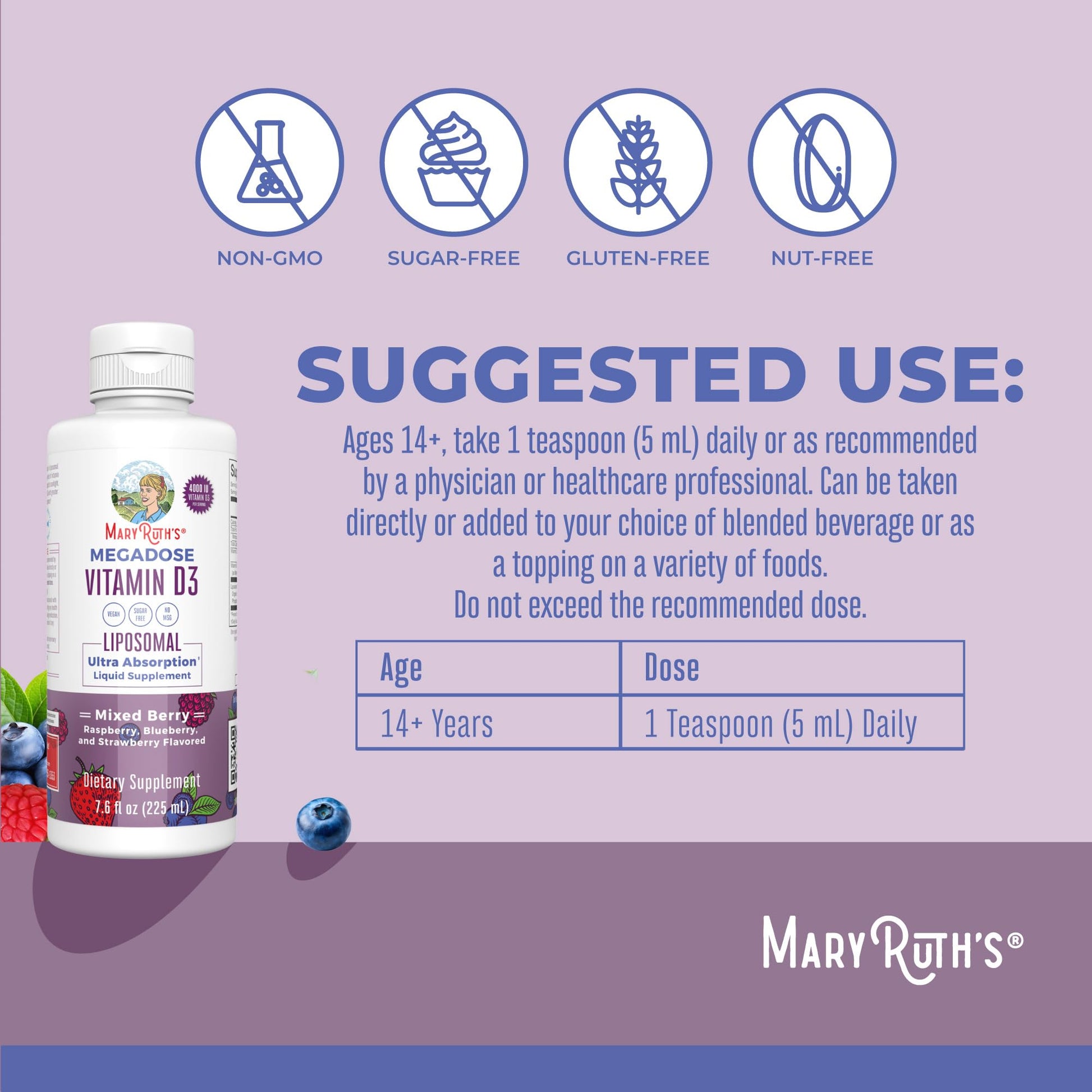 MaryRuth Organics Megadose Vitamin D3 Liposomal | Vitamin D 4000 IU | Ultra Absorption | Immune Support for Adults | Bone Health | VIT D3 | Vegan | Sugar Free | Gluten Free | Non-GMO | 45 Servings - Maple Wellness Supplements