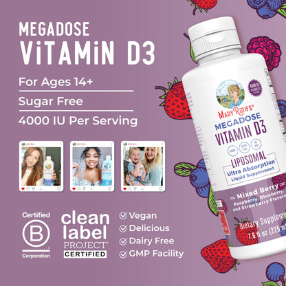 MaryRuth Organics Megadose Vitamin D3 Liposomal | Vitamin D 4000 IU | Ultra Absorption | Immune Support for Adults | Bone Health | VIT D3 | Vegan | Sugar Free | Gluten Free | Non-GMO | 45 Servings - Maple Wellness Supplements