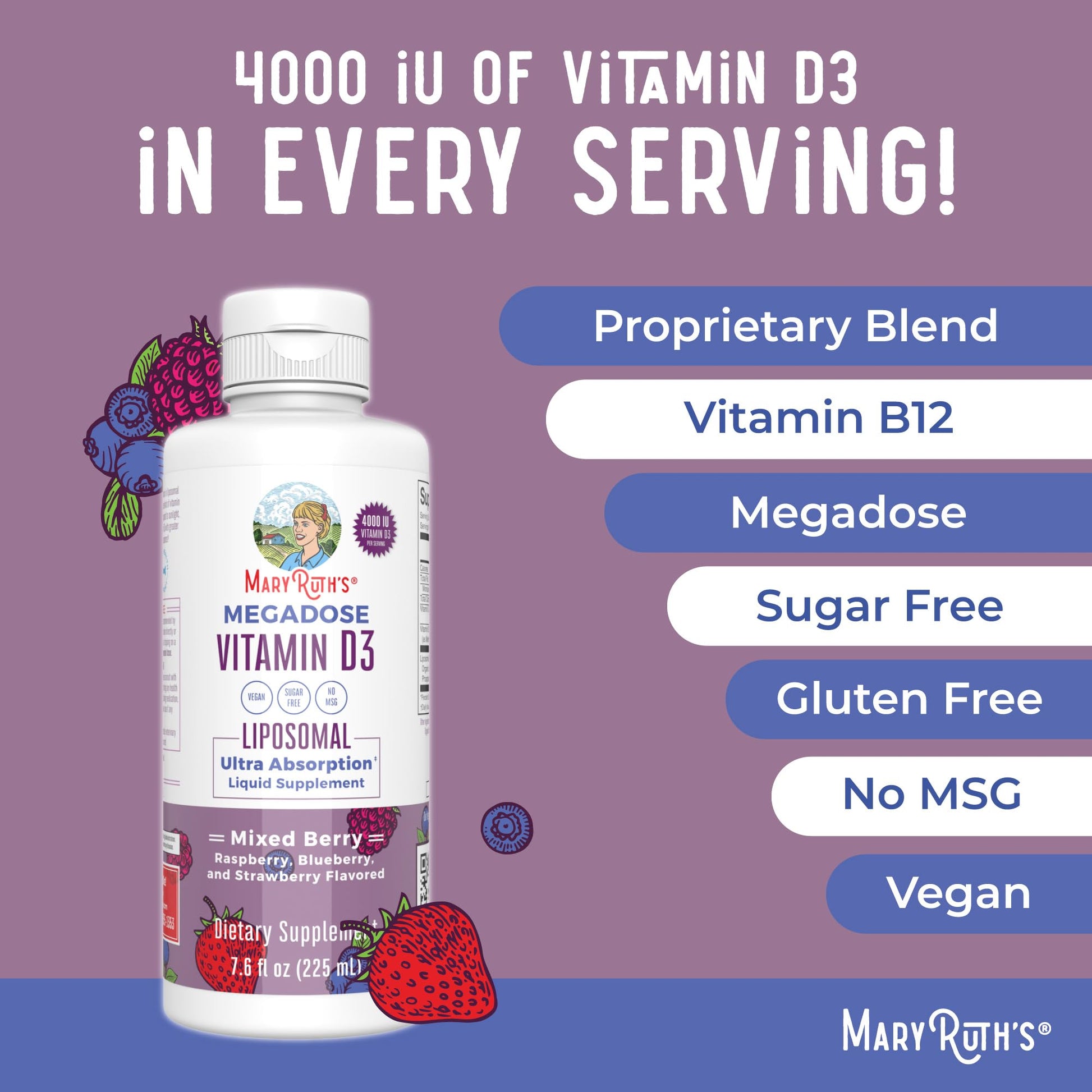 MaryRuth Organics Megadose Vitamin D3 Liposomal | Vitamin D 4000 IU | Ultra Absorption | Immune Support for Adults | Bone Health | VIT D3 | Vegan | Sugar Free | Gluten Free | Non-GMO | 45 Servings - Maple Wellness Supplements