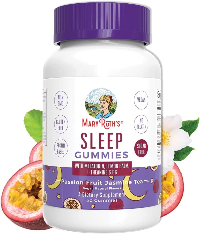 MaryRuth Organics Melatonin 5mg Sleep Gummy with L-Theanine | Lemon Balm | Vitamin B6 | Sugar-Free | Relaxation | Vegan | Non-GMO | Gluten Free | 60 Count - Maple Wellness Supplements