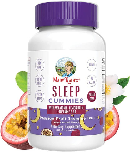 MaryRuth Organics Melatonin 5mg Sleep Gummy with L-Theanine | Lemon Balm | Vitamin B6 | Sugar-Free | Relaxation | Vegan | Non-GMO | Gluten Free | 60 Count - Maple Wellness Supplements