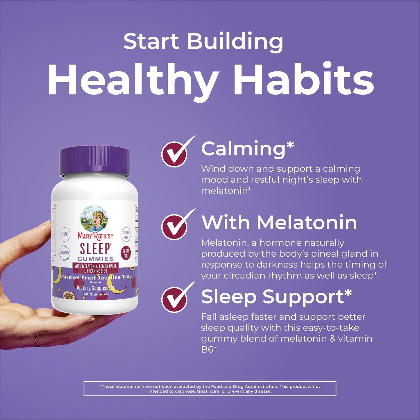 MaryRuth Organics Melatonin 5mg Sleep Gummy with L-Theanine | Lemon Balm | Vitamin B6 | Sugar-Free | Relaxation | Vegan | Non-GMO | Gluten Free | 60 Count - Maple Wellness Supplements