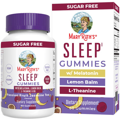 MaryRuth Organics Melatonin 5mg Sleep Gummy with L-Theanine | Lemon Balm | Vitamin B6 | Sugar-Free | Relaxation | Vegan | Non-GMO | Gluten Free | 60 Count - Maple Wellness Supplements