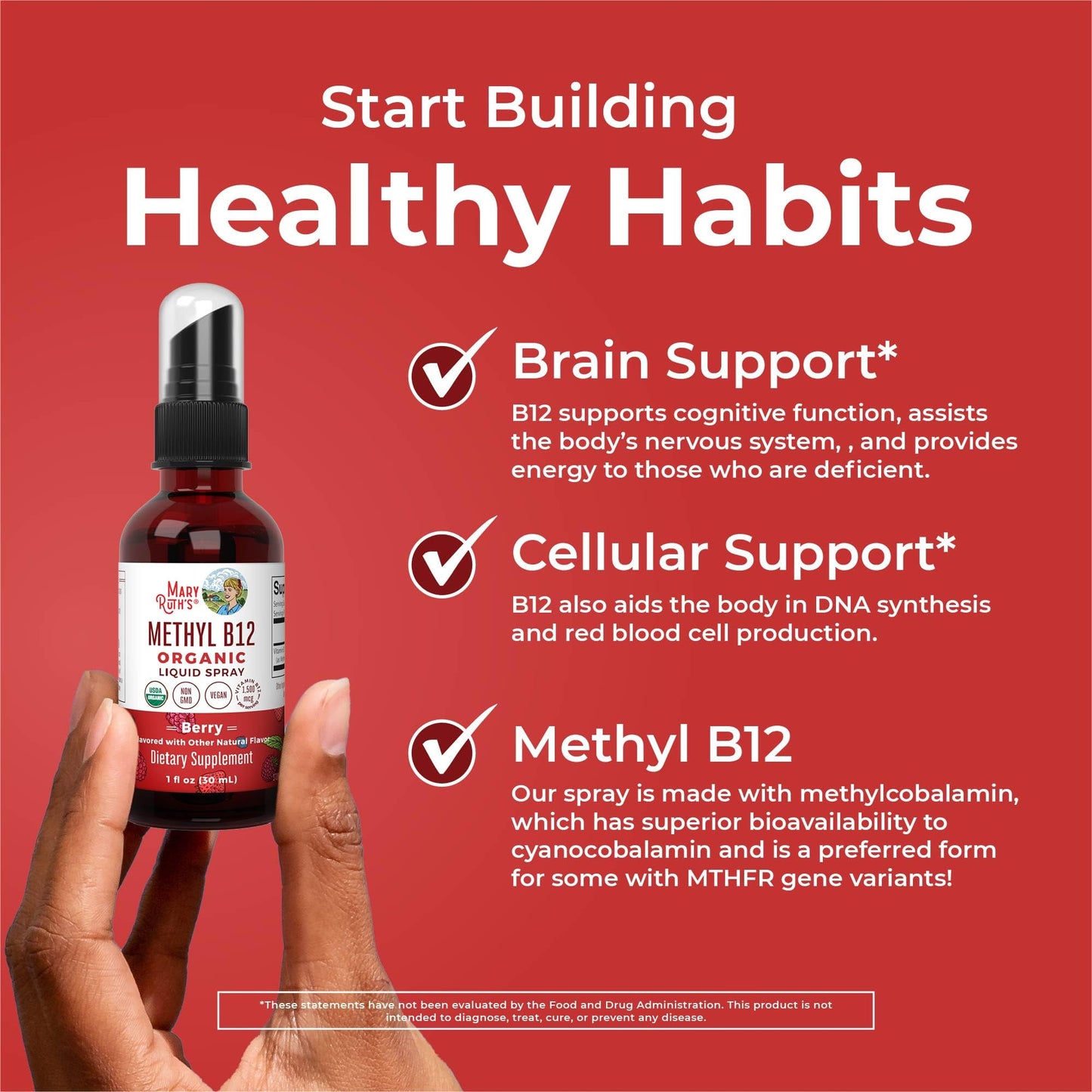 MaryRuth Organics Methyl B12 Spray | 1,500 mcg B12 Per Serving | Methylcobalamin | Energy Metabolism | Nervous System Support | Neuro Health | Vegan | Gluten Free | Sugar Free | 1 Fl Oz - Maple Wellness Supplements