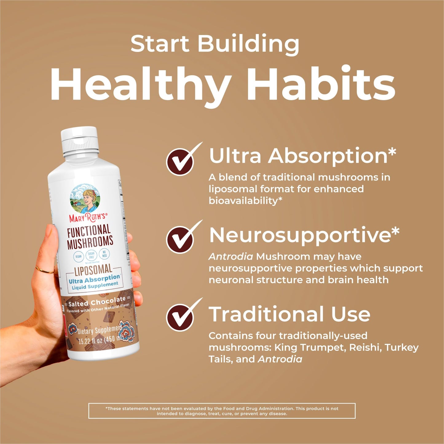 MaryRuth Organics Mushroom, Mushroom Supplement, Mushroom Liquid Vitamin, Reishi Mushroom Supplement for Immune Support, Turkey Tail Vitamin for Stress Relief, Vegan, Non-GMO, Gluten Free, 15.22 Fl Oz - Maple Wellness Supplements