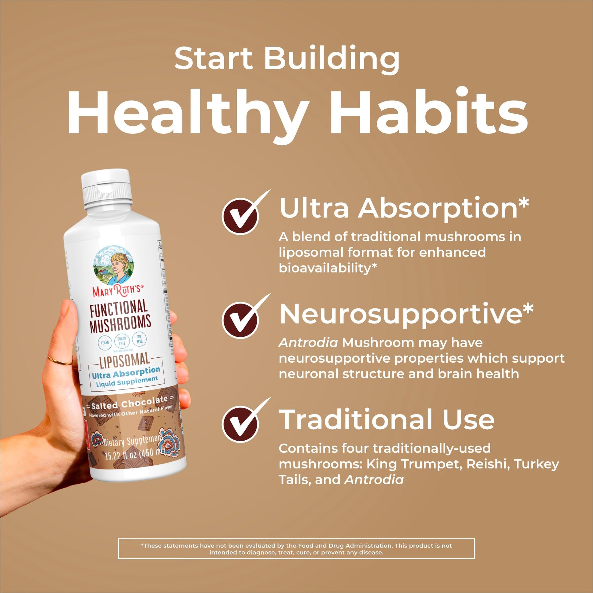 MaryRuth Organics Mushroom, Mushroom Supplement, Mushroom Liquid Vitamin, Reishi Mushroom Supplement for Immune Support, Turkey Tail Vitamin for Stress Relief, Vegan, Non-GMO, Gluten Free, 15.22 Fl Oz - Maple Wellness Supplements