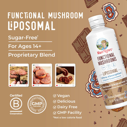 MaryRuth Organics Mushroom, Mushroom Supplement, Mushroom Liquid Vitamin, Reishi Mushroom Supplement for Immune Support, Turkey Tail Vitamin for Stress Relief, Vegan, Non-GMO, Gluten Free, 15.22 Fl Oz - Maple Wellness Supplements