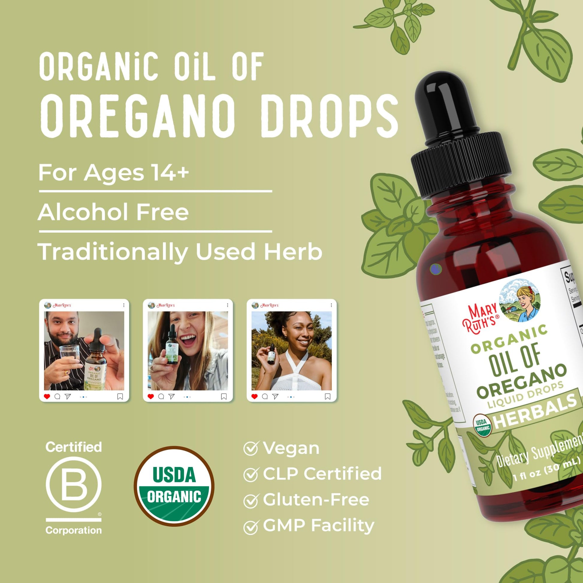 MaryRuth Organics Oregano Oil Drops | 6 Month Supply | USDA Organic Oil of Oregano Liquid | Herbal Blend for Immune Support | Digestive Health | Overall Health - Maple Wellness Supplements