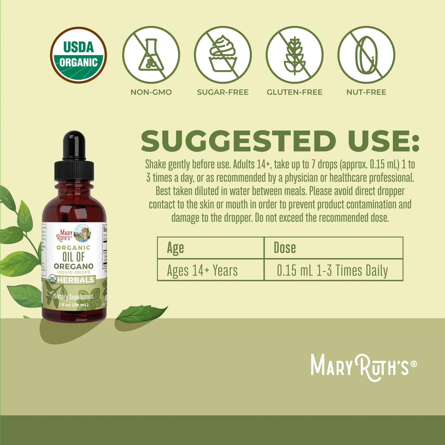 MaryRuth Organics Oregano Oil Drops | 6 Month Supply | USDA Organic Oil of Oregano Liquid | Herbal Blend for Immune Support | Digestive Health | Overall Health - Maple Wellness Supplements