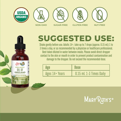 MaryRuth Organics Oregano Oil Drops | 6 Month Supply | USDA Organic Oil of Oregano Liquid | Herbal Blend for Immune Support | Digestive Health | Overall Health - Maple Wellness Supplements