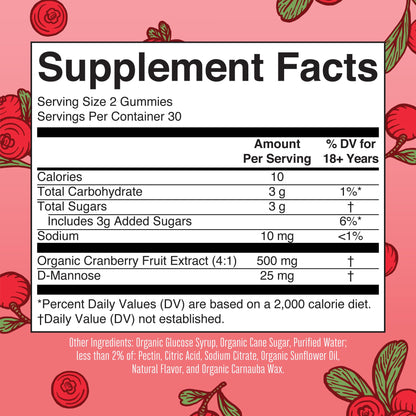 MaryRuth Organics Organic Cranberry Gummies - 500mg Supplement | Urinary Tract Health for Women | with D Mannose | Traditional Use - Maple Wellness Supplements