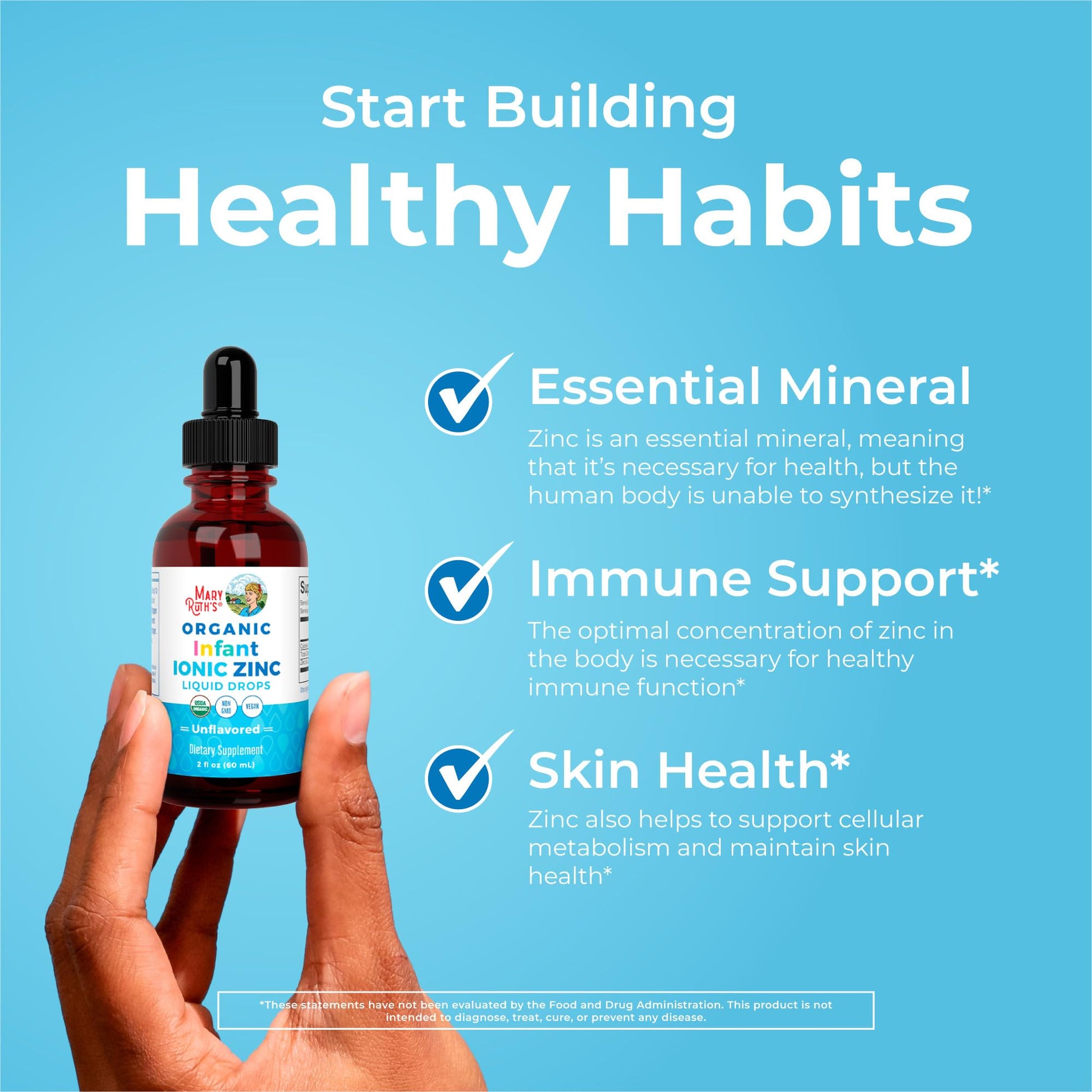 MaryRuth Organics Organic Infant Ionic Zinc Liquid Drops | Zinc Sulfate for Immune Support | Organic Glycerin | Antioxidant | Vegan | Formulated for Babies Ages 6-12 Months | 1 Month Supply | 2 Fl Oz - Maple Wellness Supplements
