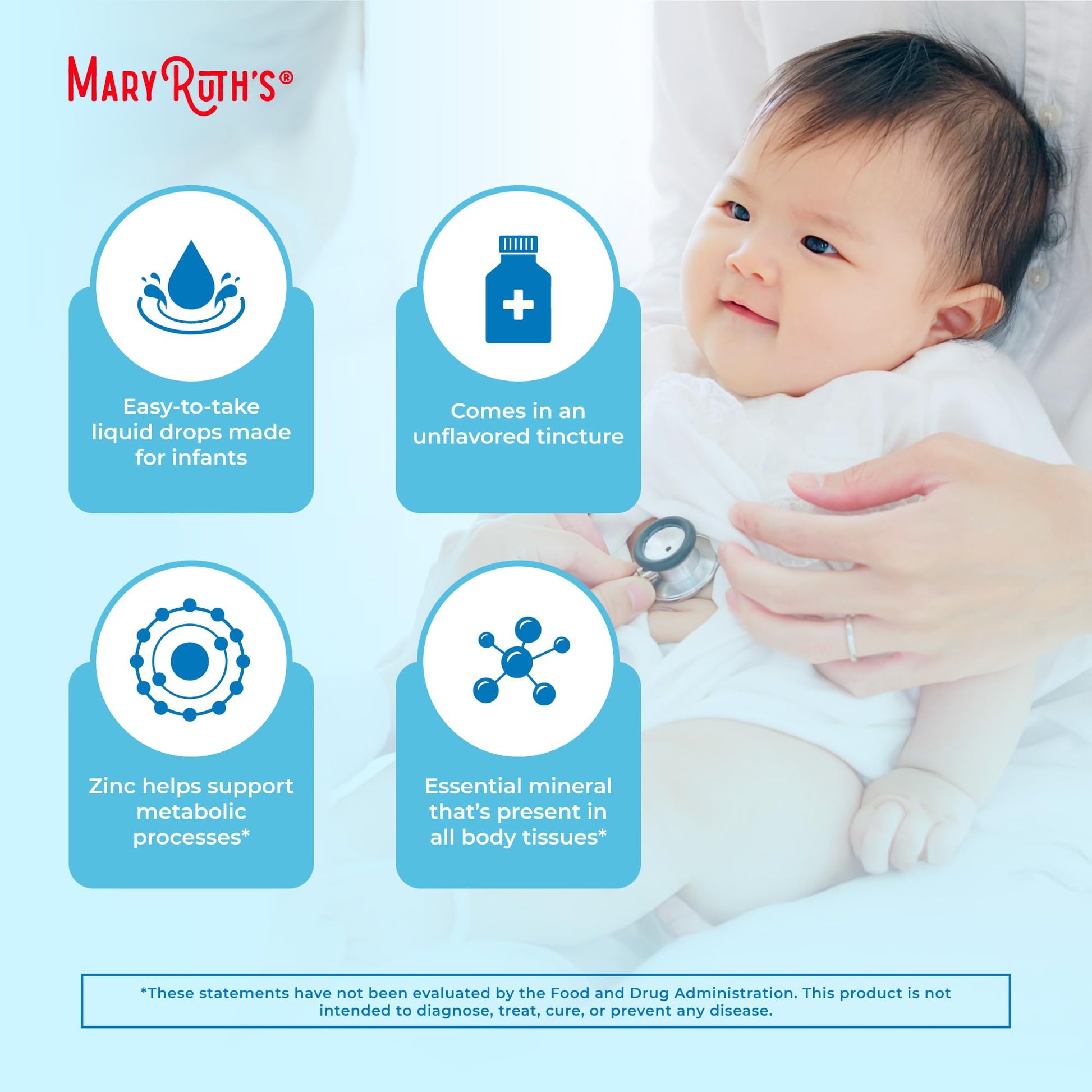 MaryRuth Organics Organic Infant Ionic Zinc Liquid Drops | Zinc Sulfate for Immune Support | Organic Glycerin | Antioxidant | Vegan | Formulated for Babies Ages 6-12 Months | 1 Month Supply | 2 Fl Oz - Maple Wellness Supplements