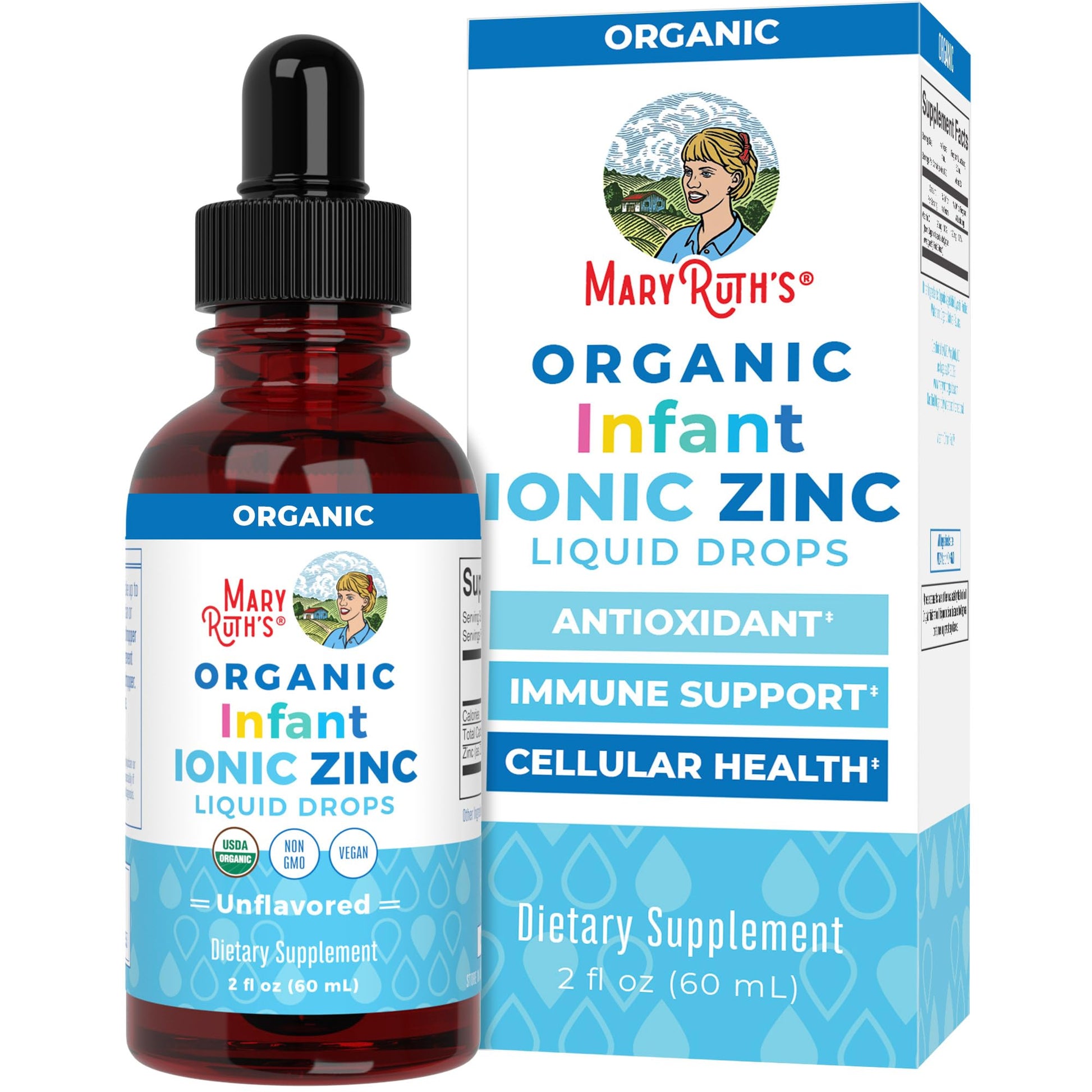 MaryRuth Organics Organic Infant Ionic Zinc Liquid Drops | Zinc Sulfate for Immune Support | Organic Glycerin | Antioxidant | Vegan | Formulated for Babies Ages 6-12 Months | 1 Month Supply | 2 Fl Oz - Maple Wellness Supplements