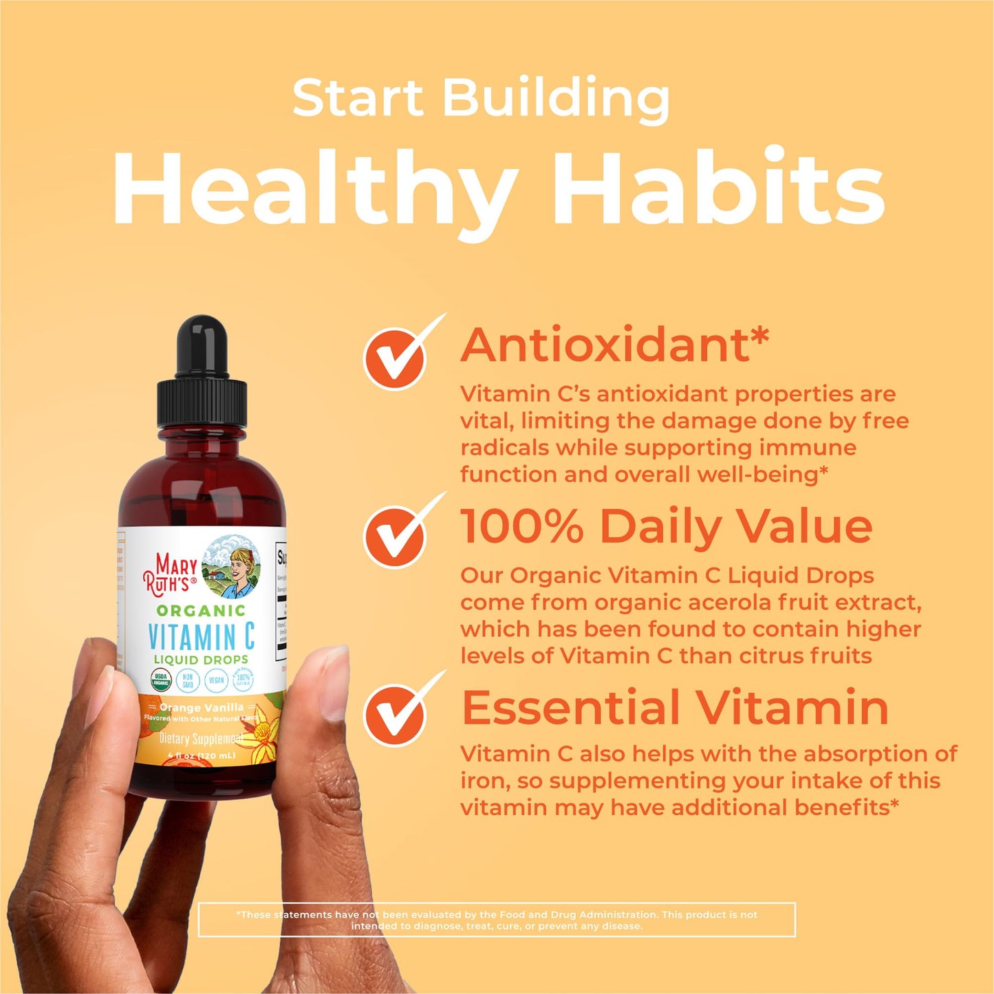 MaryRuth Organics Organic Vitamin C Supplement | Liquid Vitamin C Liquid Drops for Adults & Kids | Immune Support Supplement for Overall Health | Vegan | Non-GMO | Gluten Free | 4 Fl Oz - Maple Wellness Supplements