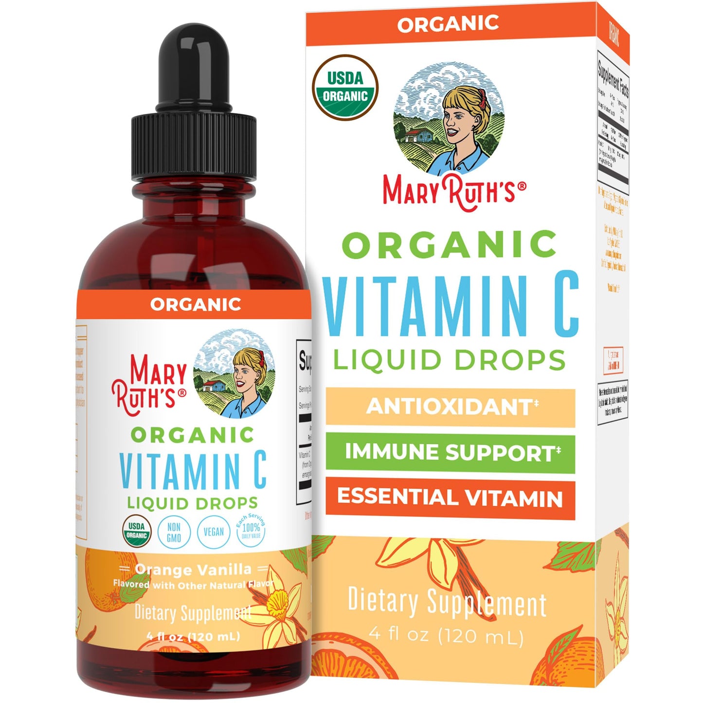 MaryRuth Organics Organic Vitamin C Supplement | Liquid Vitamin C Liquid Drops for Adults & Kids | Immune Support Supplement for Overall Health | Vegan | Non-GMO | Gluten Free | 4 Fl Oz - Maple Wellness Supplements