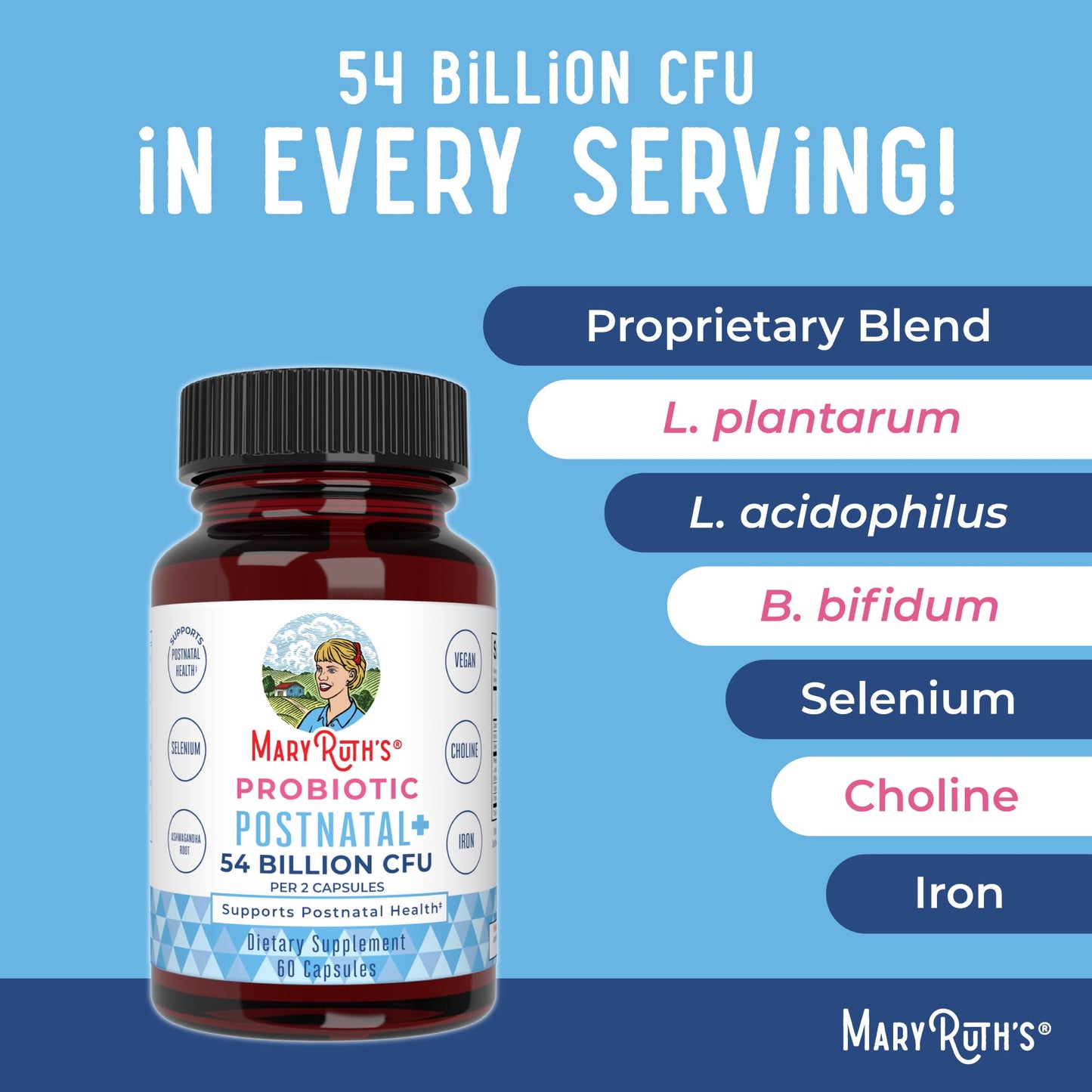 MaryRuth Organics Postnatal Probiotics for Breastfeeding Women | Nursing Probiotic Capsules with Vitamins | Minerals & Antioxidants | 54 Billion CFU | Non-GMO | Vegan | 30 Servings - Maple Wellness Supplements