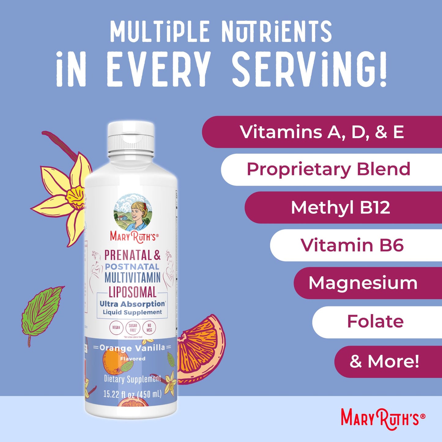 MaryRuth Organics Prenatal & Postnatal Multivitamin for Women | Sugar Free | Formulated for Pre-Conception, Pregnancy & Nursing | Prenatal Vitamins | Vegan | Non-GMO | Gluten Free | 30 Servings - Maple Wellness Supplements