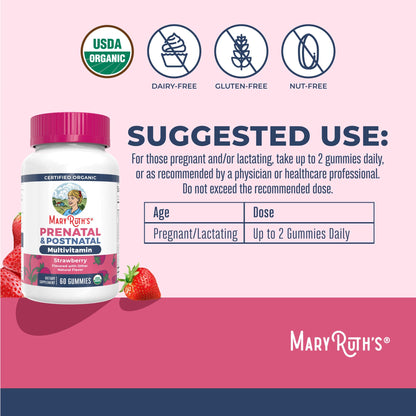 MaryRuth Organics Prenatal Vitamins for Women | USDA Organic Prenatal Gummies | Postnatal Vitamins for Women Breastfeeding | Methylfolate 800 mcg DFE | Iodine | Vegan | Non GMO | 30 Servings - Maple Wellness Supplements
