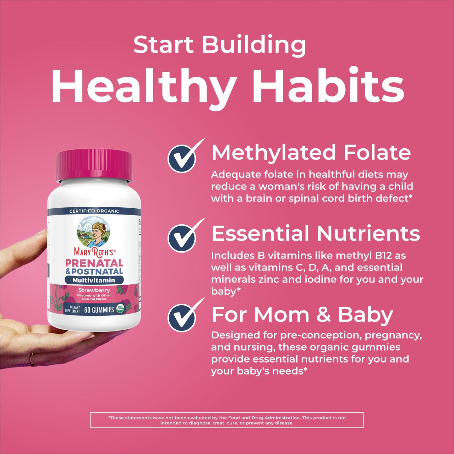 MaryRuth Organics Prenatal Vitamins for Women | USDA Organic Prenatal Gummies | Postnatal Vitamins for Women Breastfeeding | Methylfolate 800 mcg DFE | Iodine | Vegan | Non GMO | 30 Servings - Maple Wellness Supplements