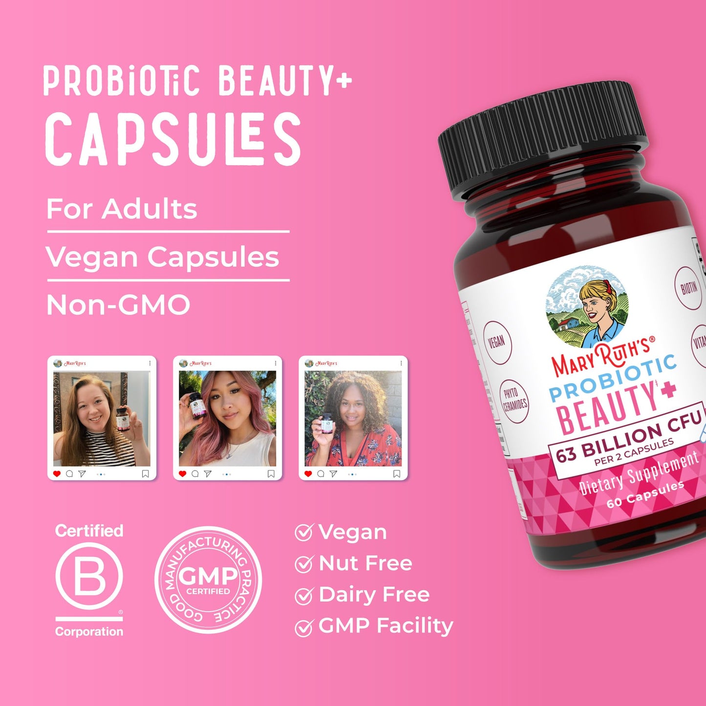 MaryRuth Organics Probiotic Beauty Capsules | Vegan Collagen Support | Anti Aging | Gut Health | Hair Skin and Nails Vitamins | Skin Care - Maple Wellness Supplements