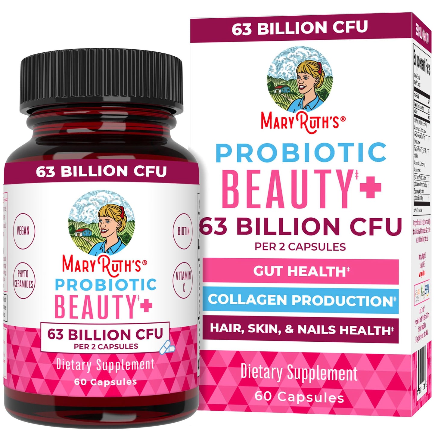MaryRuth Organics Probiotic Beauty Capsules | Vegan Collagen Support | Anti Aging | Gut Health | Hair Skin and Nails Vitamins | Skin Care - Maple Wellness Supplements