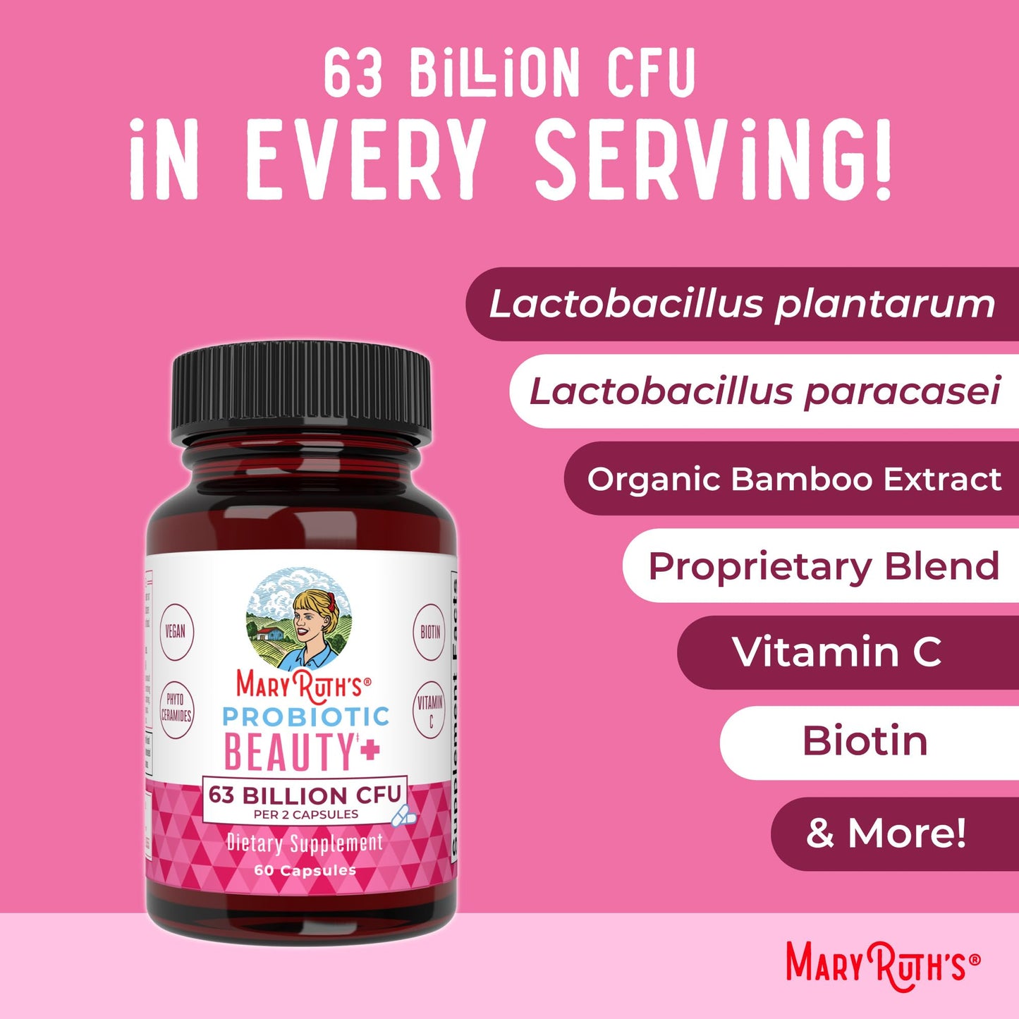 MaryRuth Organics Probiotic Beauty Capsules | Vegan Collagen Support | Anti Aging | Gut Health | Hair Skin and Nails Vitamins | Skin Care - Maple Wellness Supplements