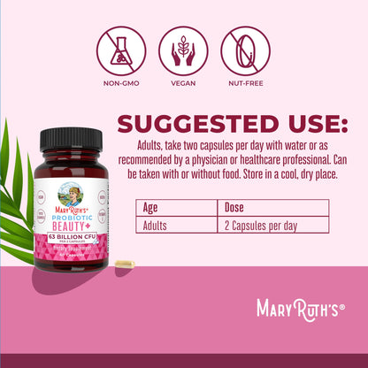 MaryRuth Organics Probiotic Beauty Capsules | Vegan Collagen Support | Anti Aging | Gut Health | Hair Skin and Nails Vitamins | Skin Care - Maple Wellness Supplements