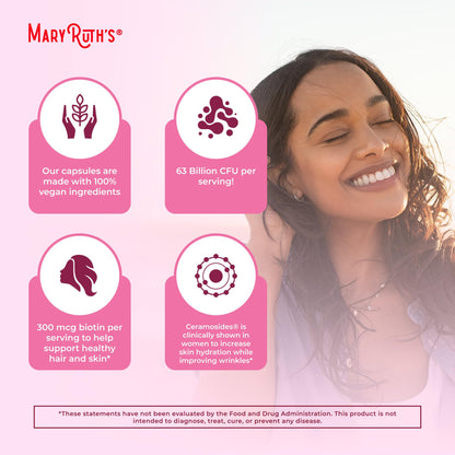 MaryRuth Organics Probiotic Beauty Capsules | Vegan Collagen Support | Anti Aging | Gut Health | Hair Skin and Nails Vitamins | Skin Care - Maple Wellness Supplements