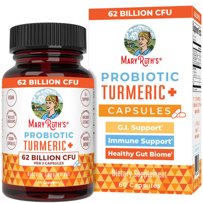 MaryRuth Organics Probiotic Turmeric + Extra GI Support | 62 Billion CFU | Organic Ingredients Turmeric Complex with Probiotics | Turmeric Curcumin Capsules for Digestion | Vegan | 60 Count - Maple Wellness Supplements