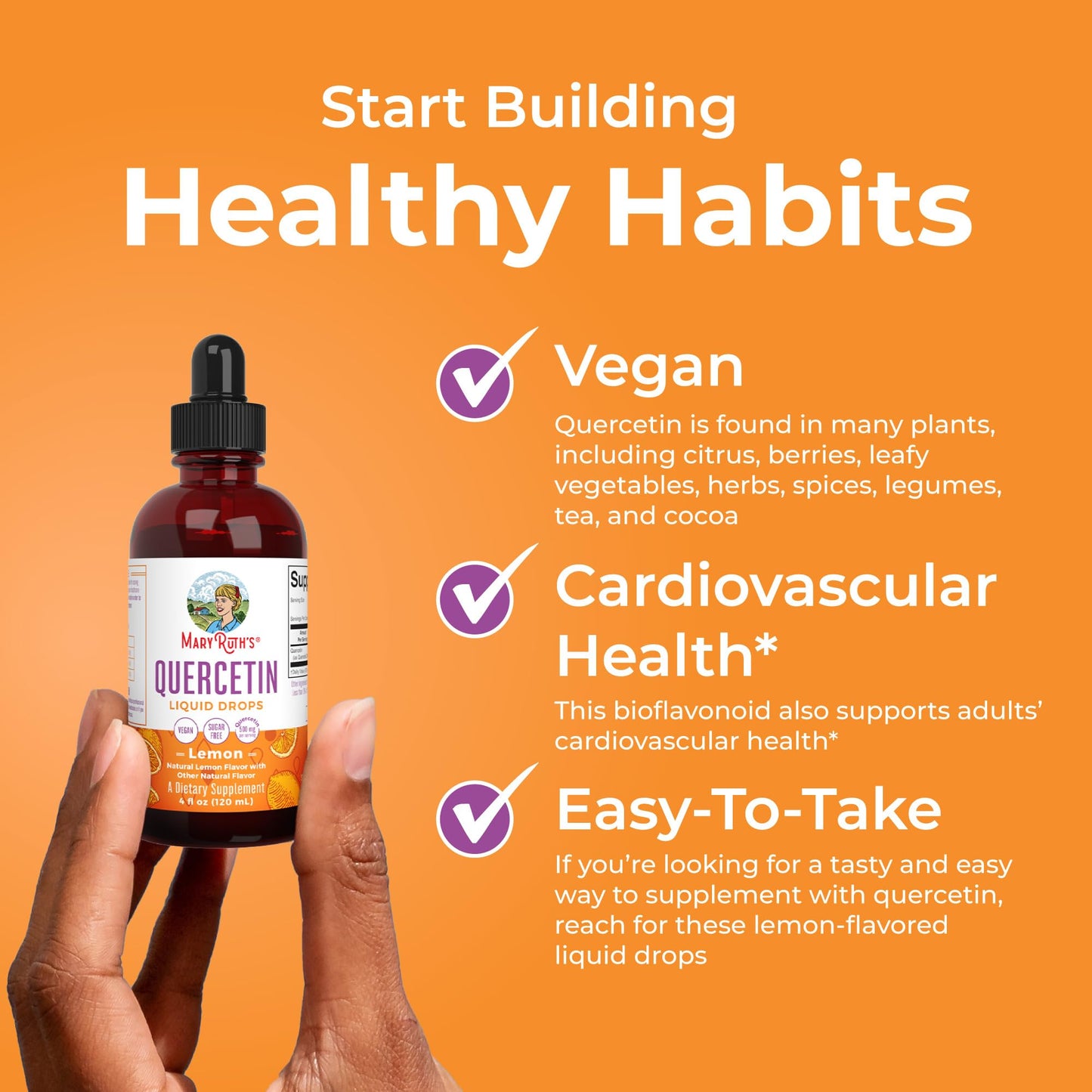 MaryRuth Organics Quercetin Liquid Drops | Sugar Free | 500mg for Adults 18 & Over | Cardiovascular Health for Adults | Bioflavonoid | Vegan | Non-GMO | Gluten Free | 4 Fl Oz - Maple Wellness Supplements