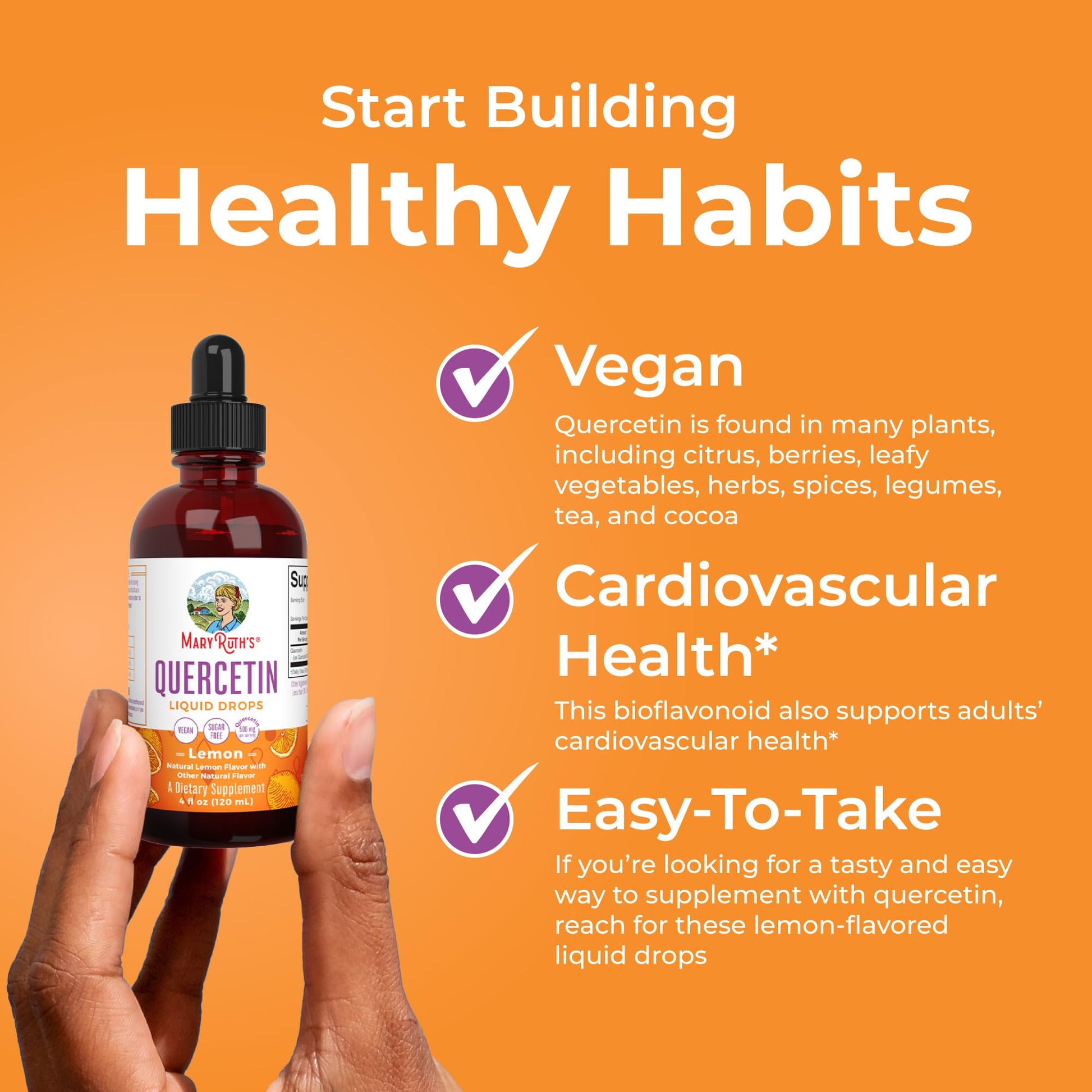 MaryRuth Organics Quercetin Liquid Drops | Sugar Free | 500mg for Adults 18 & Over | Cardiovascular Health for Adults | Bioflavonoid | Vegan | Non-GMO | Gluten Free | 4 Fl Oz - Maple Wellness Supplements