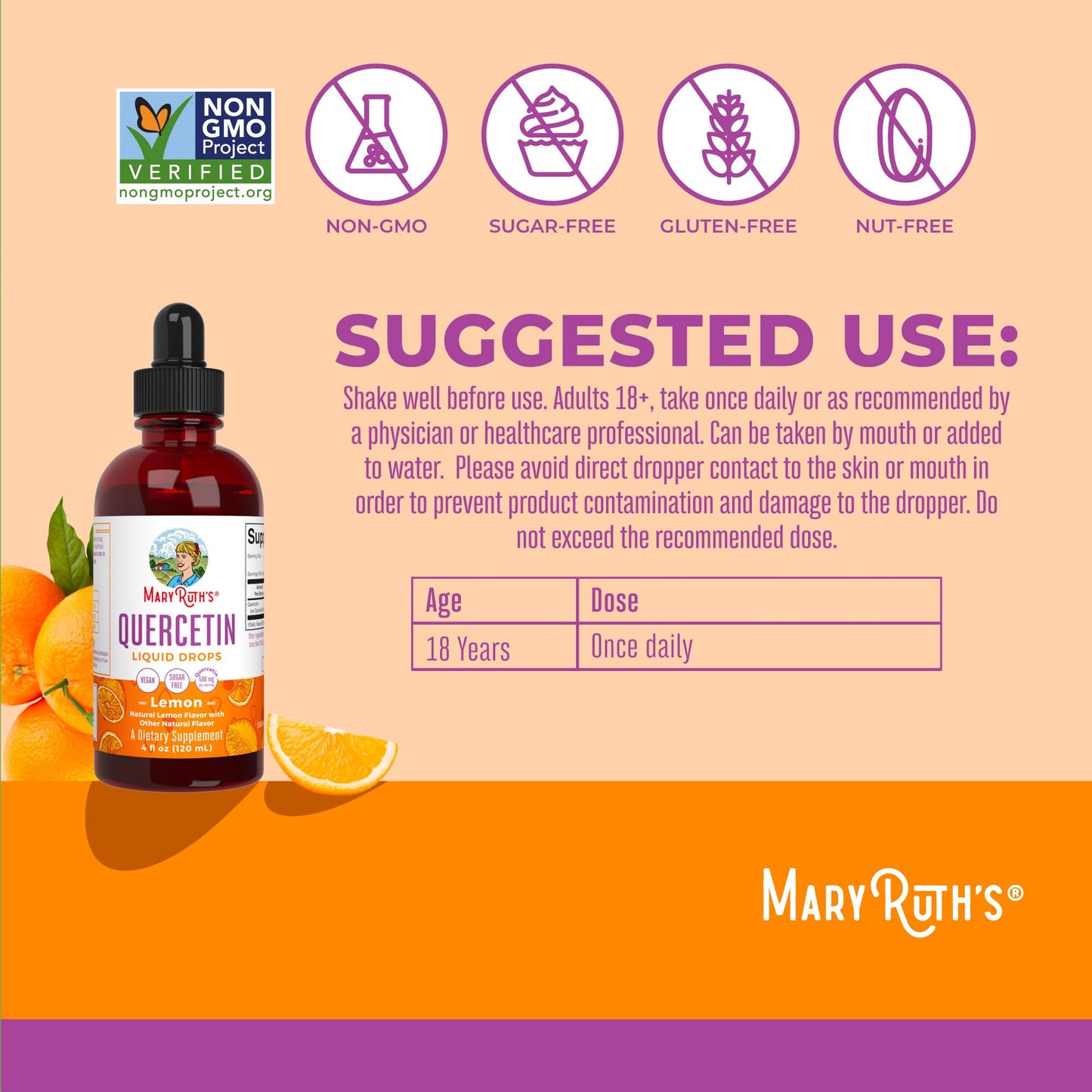MaryRuth Organics Quercetin Liquid Drops | Sugar Free | 500mg for Adults 18 & Over | Cardiovascular Health for Adults | Bioflavonoid | Vegan | Non-GMO | Gluten Free | 4 Fl Oz - Maple Wellness Supplements