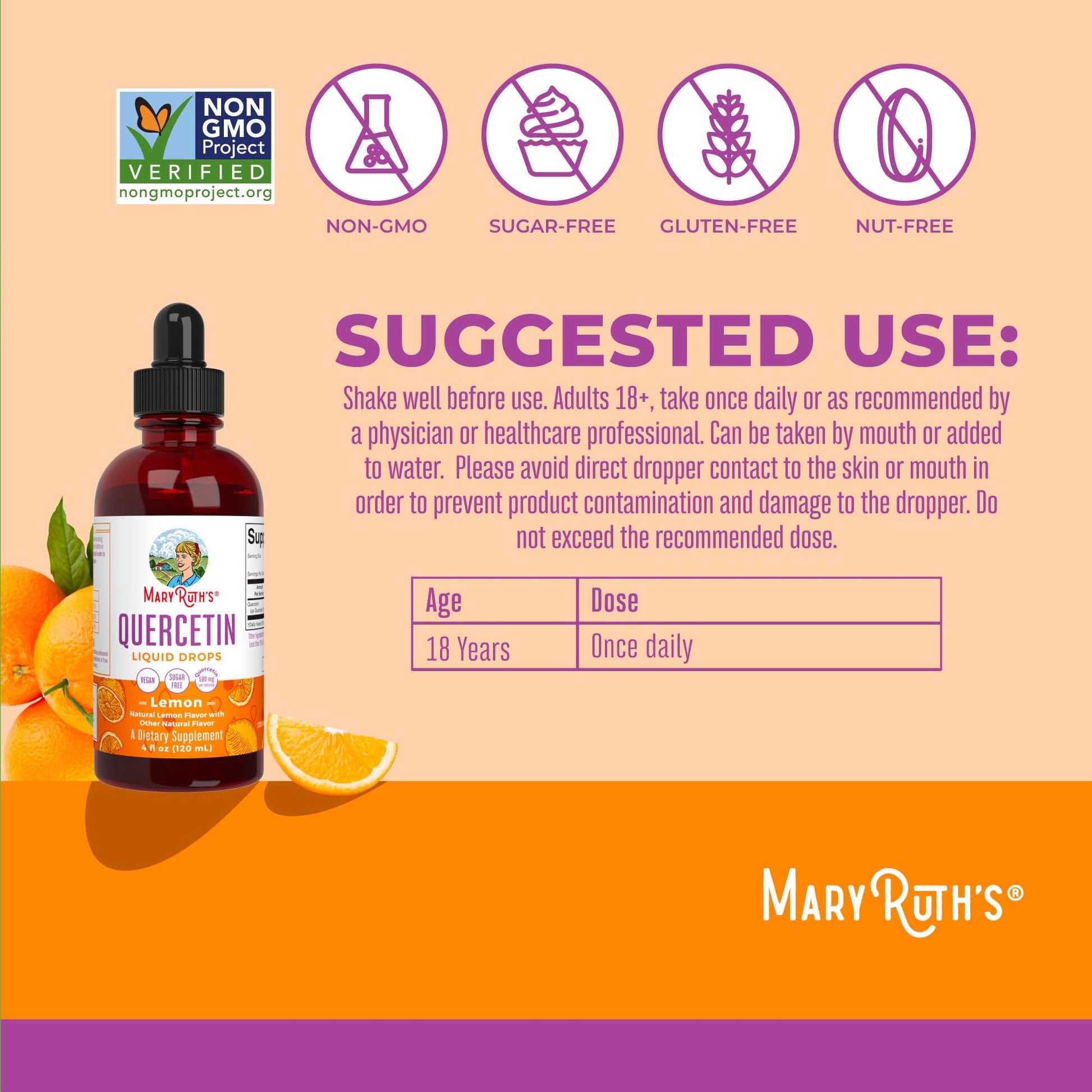 MaryRuth Organics Quercetin Liquid Drops | Sugar Free | 500mg for Adults 18 & Over | Cardiovascular Health for Adults | Bioflavonoid | Vegan | Non-GMO | Gluten Free | 4 Fl Oz - Maple Wellness Supplements