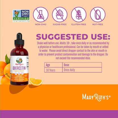 MaryRuth Organics Quercetin Liquid Drops | Sugar Free | 500mg for Adults 18 & Over | Cardiovascular Health for Adults | Bioflavonoid | Vegan | Non-GMO | Gluten Free | 4 Fl Oz - Maple Wellness Supplements