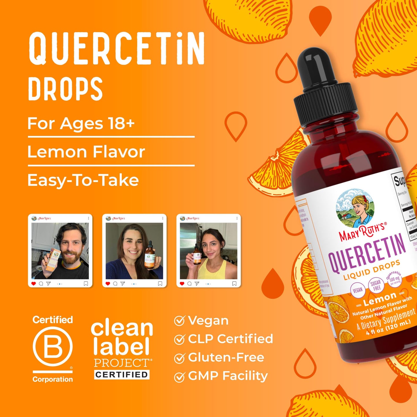 MaryRuth Organics Quercetin Liquid Drops | Sugar Free | 500mg for Adults 18 & Over | Cardiovascular Health for Adults | Bioflavonoid | Vegan | Non-GMO | Gluten Free | 4 Fl Oz - Maple Wellness Supplements