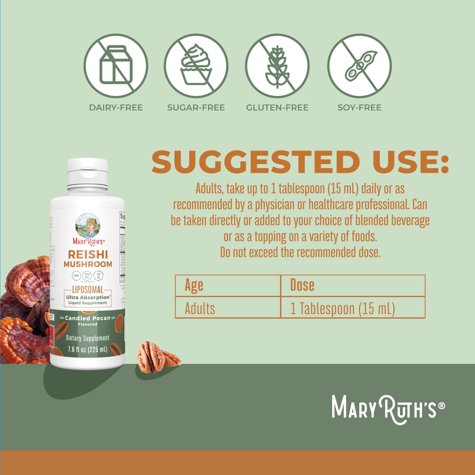 MaryRuth Organics Reishi Vegan Mushroom Supplement | Ultra Absorption Liposomal | Immune Support with 200mg Beta-Glucans, Vegan |Full Spectrum Reishi Mushrooms Fruiting Body | 7.6 oz, - Maple Wellness Supplements