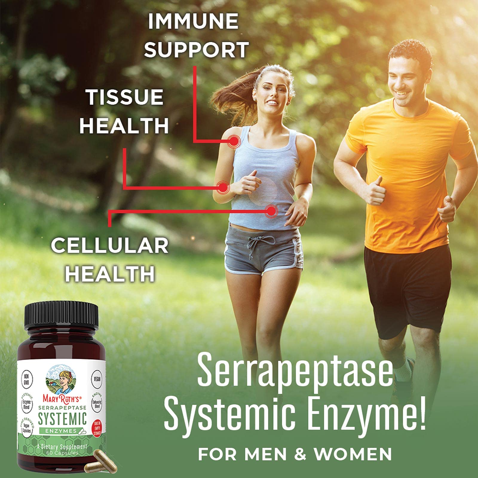 MaryRuth Organics Serrapeptase Enzymes Capsules | Up to 2 Month Supply | Enzyme Supplement for High Potency Sinus Relief Pills| Tissue Health and Cellular Health | Vegan | Gluten Free | 60 Count - Maple Wellness Supplements