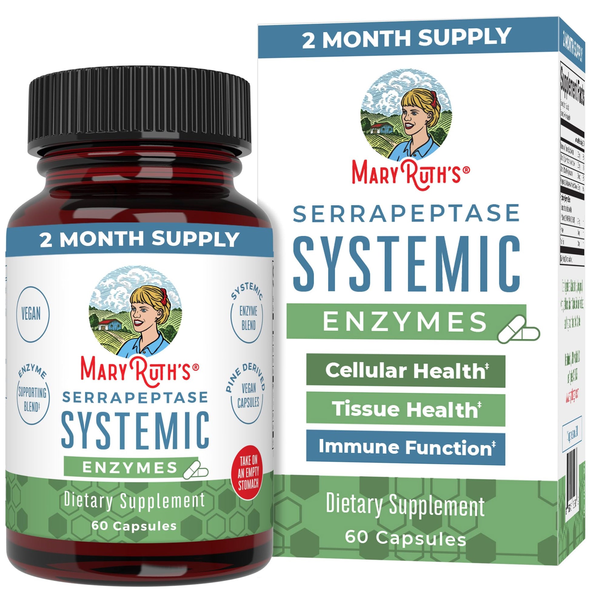 MaryRuth Organics Serrapeptase Enzymes Capsules | Up to 2 Month Supply | Enzyme Supplement for High Potency Sinus Relief Pills| Tissue Health and Cellular Health | Vegan | Gluten Free | 60 Count - Maple Wellness Supplements