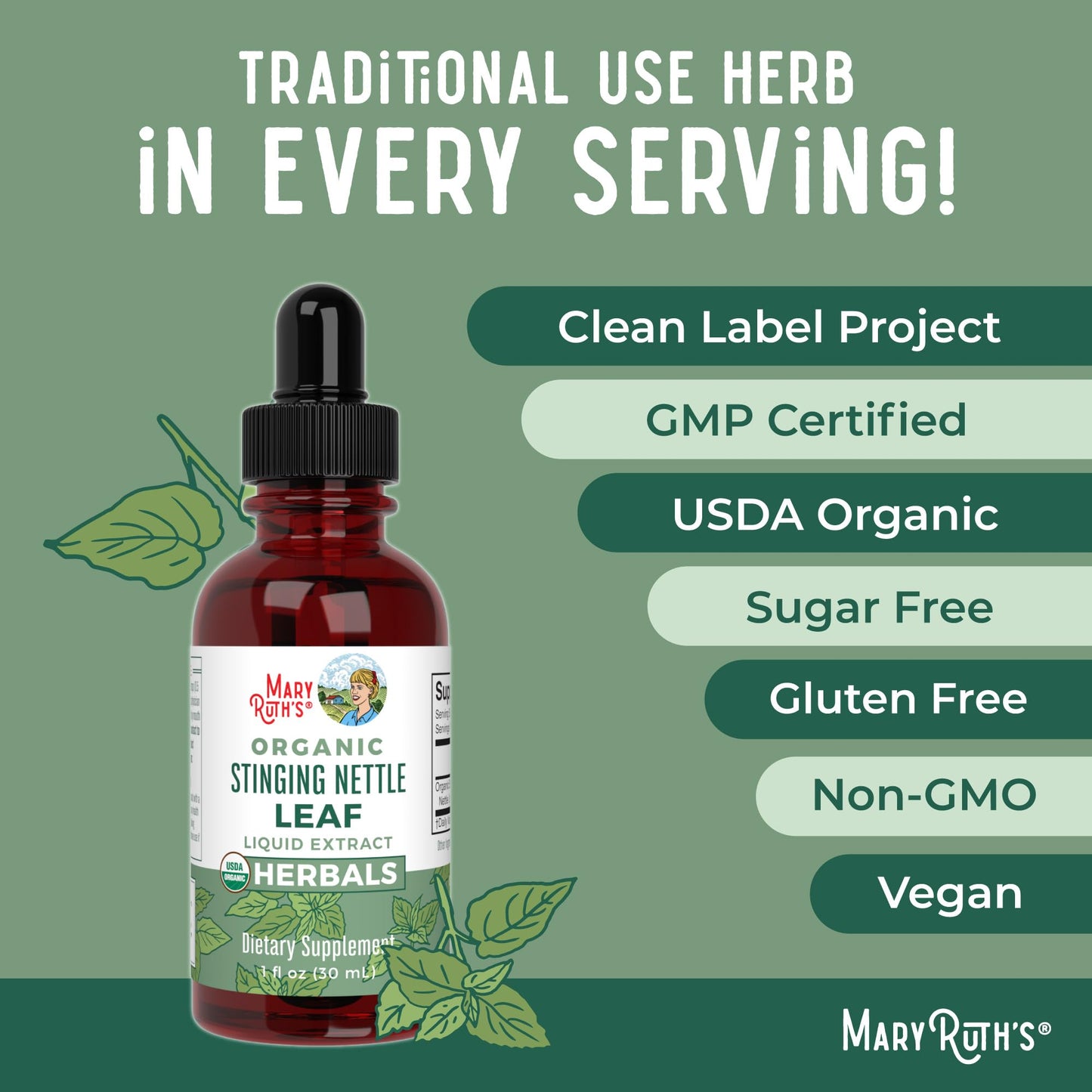 MaryRuth Organics Stinging Nettle Leaf Extract | Detox Supplement Herbal Drops | USDA Organic | Vegan | Non-GMO | Gluten Free | 1 Fluid Oz - Maple Wellness Supplements