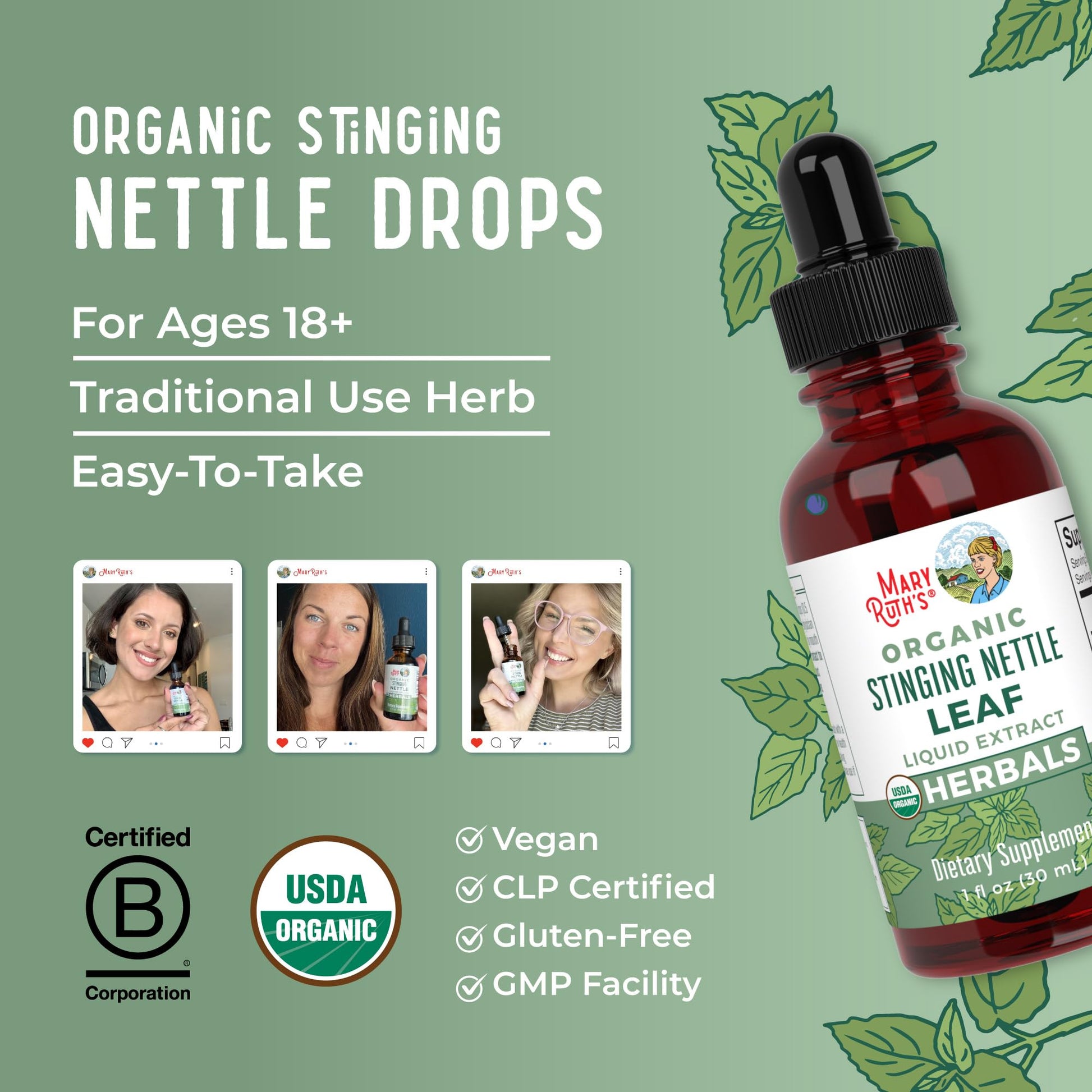 MaryRuth Organics Stinging Nettle Leaf Extract | Detox Supplement Herbal Drops | USDA Organic | Vegan | Non-GMO | Gluten Free | 1 Fluid Oz - Maple Wellness Supplements
