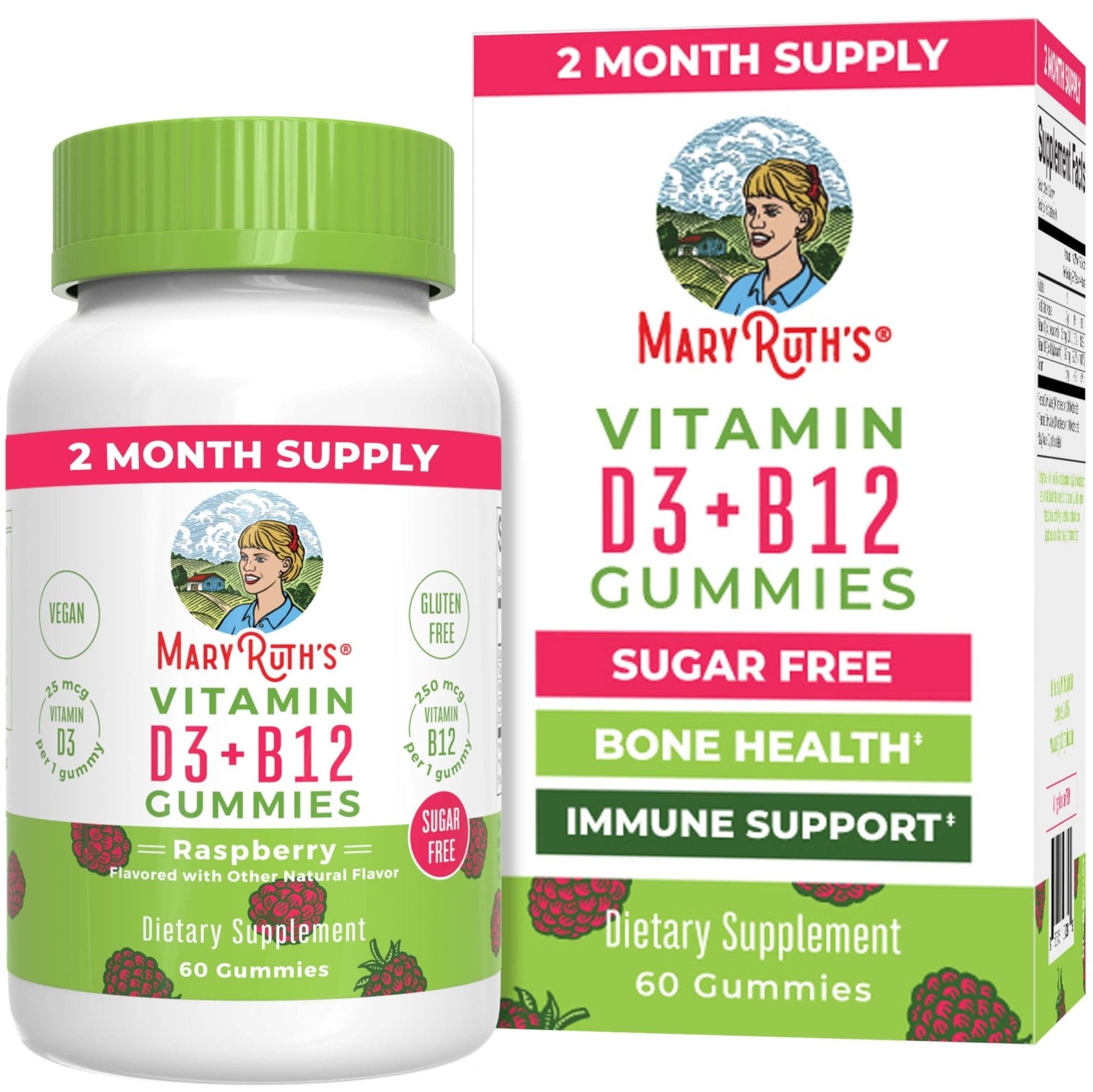 MaryRuth Organics Sugar Free | 2 Month Supply | Vitamin D & B12 Vitamin Supplements for Adults & Kids | Bone Health | Immune Support | Vegan | Non-GMO | 60 Servings - Maple Wellness Supplements