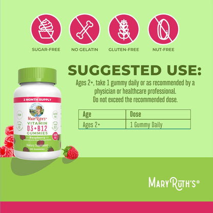 MaryRuth Organics Sugar Free | 2 Month Supply | Vitamin D & B12 Vitamin Supplements for Adults & Kids | Bone Health | Immune Support | Vegan | Non-GMO | 60 Servings - Maple Wellness Supplements
