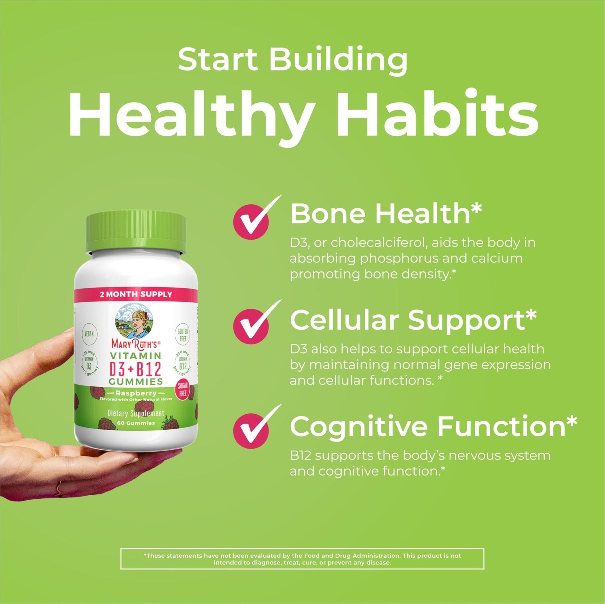 MaryRuth Organics Sugar Free | 2 Month Supply | Vitamin D & B12 Vitamin Supplements for Adults & Kids | Bone Health | Immune Support | Vegan | Non-GMO | 60 Servings - Maple Wellness Supplements
