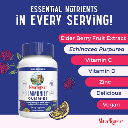 MaryRuth Organics Sugar Free Immunity Gummies | Powerful Blend | Elderberry Vitamin C & Zinc | Vitamin D3 & Echinacea | Immune Support Supplement | Gummies for Kids & Adults | Vegan | Non GMO | 90ct - Maple Wellness Supplements